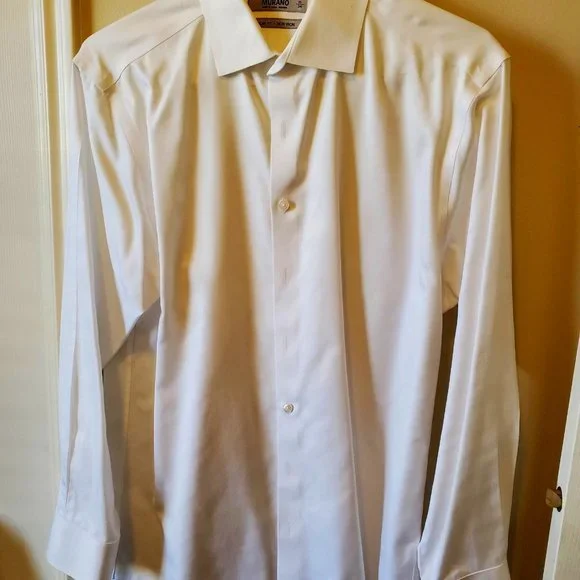 Murano | Shirts | Murano Mens White Dress Shirt 0 Cotton Size 1634 Slim Fit  No Iron | Poshmark